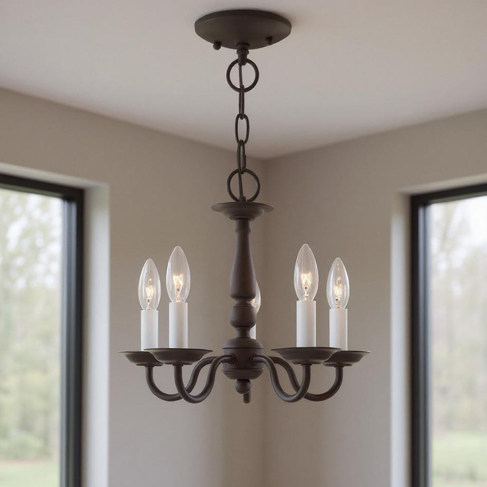 HomeRoots Bronze Five-Light Dimmable Chandelier – Elegant Cylinder Shades for Stylish Home Lighting Solutions 687557