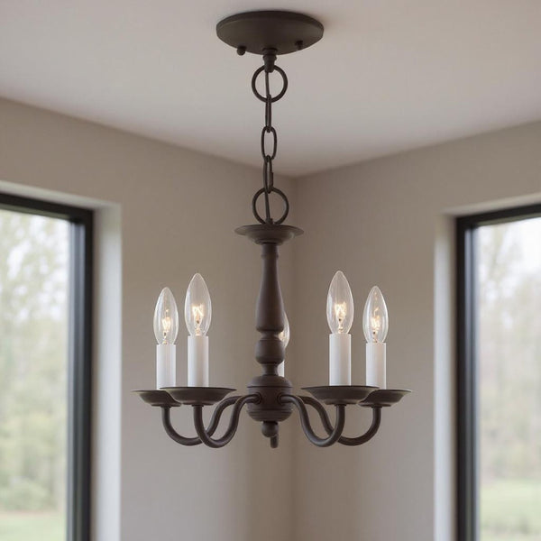 HomeRoots Bronze Five-Light Dimmable Chandelier – Elegant Cylinder Shades for Stylish Home Lighting Solutions 687557