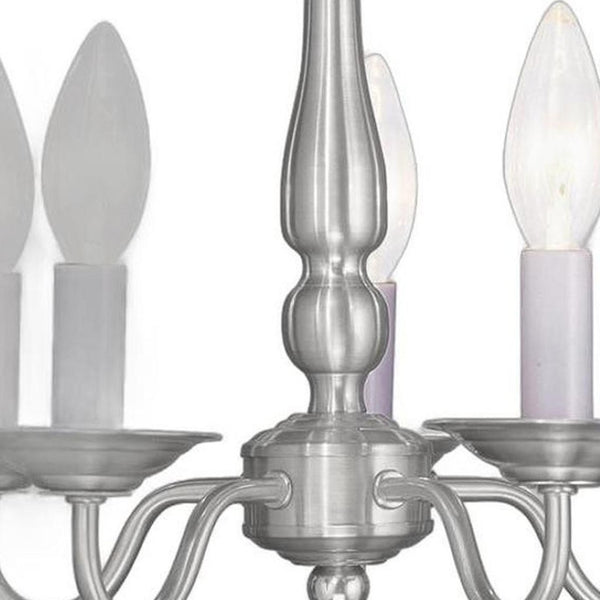HomeRoots Nickel Five-Light Dimmable Chandelier with Unique Shades: Modern Elegance for Any Space 687558
