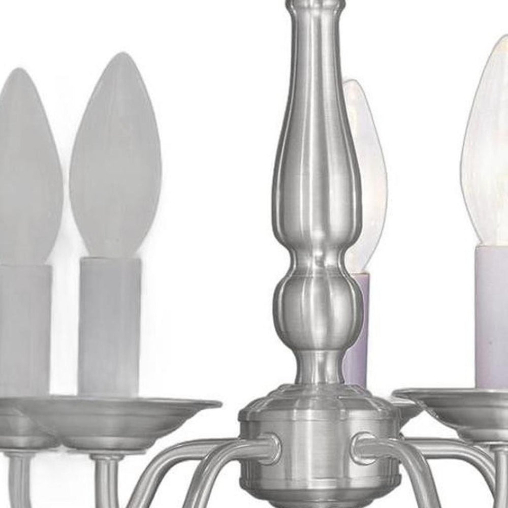 HomeRoots Nickel Five-Light Dimmable Chandelier with Unique Shades: Modern Elegance for Any Space 687558