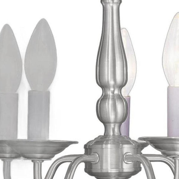 HomeRoots Nickel Five-Light Dimmable Chandelier with Unique Shades: Modern Elegance for Any Space 687558