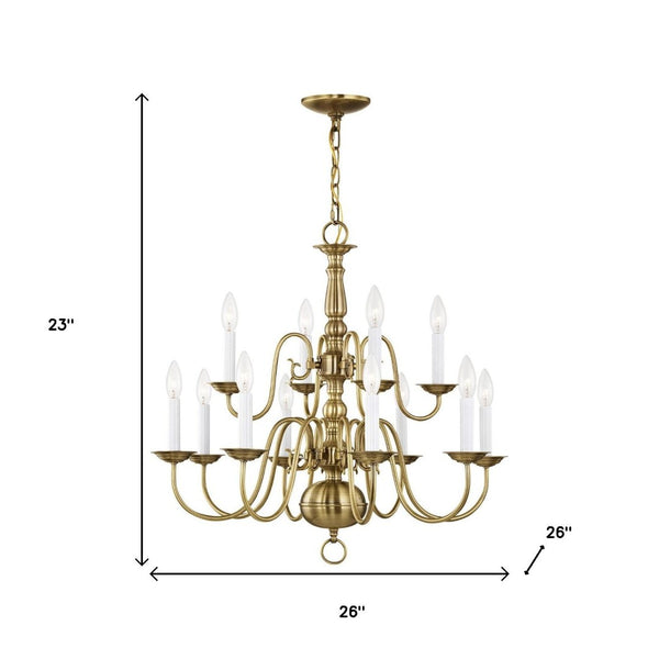 HomeRoots Twelve Light Dimmable Chandelier - Modern Steel Shades for Elegant Ambient Lighting in Any Room 687559