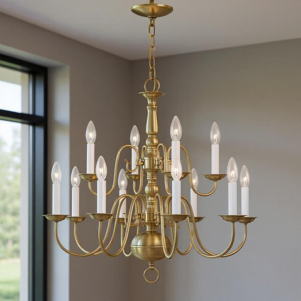 HomeRoots Twelve Light Dimmable Chandelier - Modern Steel Shades for Elegant Ambient Lighting in Any Room 687559