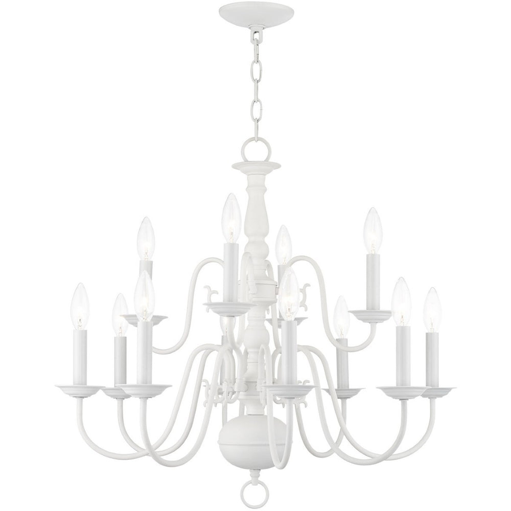 HomeRoots White Twelve-Light Dimmable Chandelier - Elegant Modern Design with Durable Steel Shades & Ambiance Control 687561