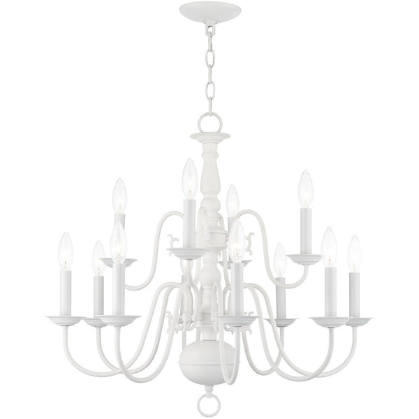 HomeRoots White Twelve-Light Dimmable Chandelier - Elegant Modern Design with Durable Steel Shades & Ambiance Control 687561