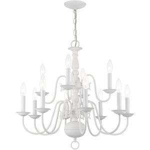 HomeRoots White Twelve-Light Dimmable Chandelier - Elegant Modern Design with Durable Steel Shades & Ambiance Control 687561