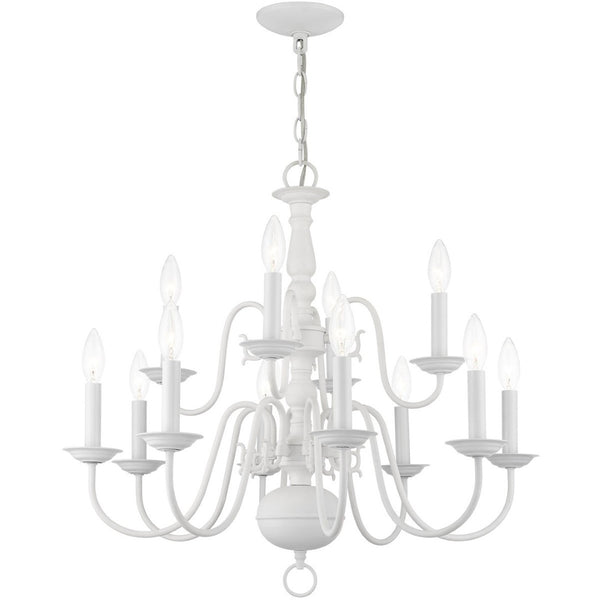 HomeRoots White Twelve-Light Dimmable Chandelier - Elegant Modern Design with Durable Steel Shades & Ambiance Control 687561