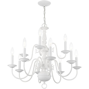HomeRoots White Twelve-Light Dimmable Chandelier - Elegant Modern Design with Durable Steel Shades & Ambiance Control 687561