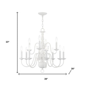 HomeRoots White Twelve-Light Dimmable Chandelier - Elegant Modern Design with Durable Steel Shades & Ambiance Control 687561