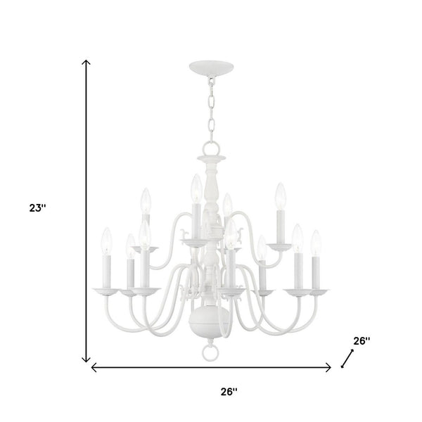 HomeRoots White Twelve-Light Dimmable Chandelier - Elegant Modern Design with Durable Steel Shades & Ambiance Control 687561
