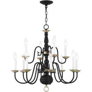 HomeRoots Black Twelve-Light Dimmable Chandelier – Modern Steel Design with Cylindrical Shades for Any Room 687562