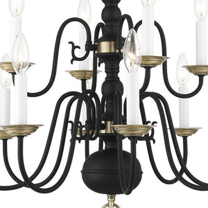 HomeRoots Black Twelve-Light Dimmable Chandelier – Modern Steel Design with Cylindrical Shades for Any Room 687562
