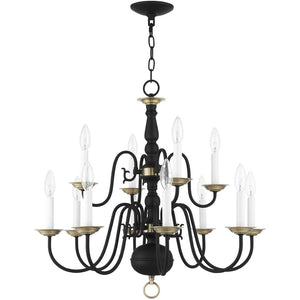 HomeRoots Black Twelve-Light Dimmable Chandelier – Modern Steel Design with Cylindrical Shades for Any Room 687562
