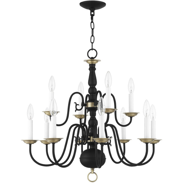 HomeRoots Black Twelve-Light Dimmable Chandelier – Modern Steel Design with Cylindrical Shades for Any Room 687562