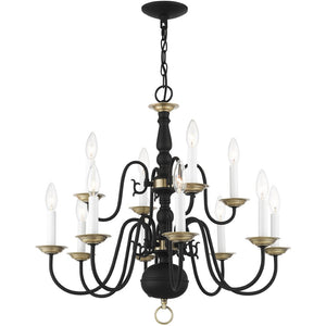 HomeRoots Black Twelve-Light Dimmable Chandelier – Modern Steel Design with Cylindrical Shades for Any Room 687562