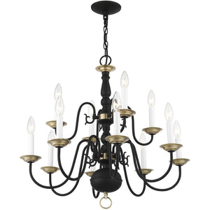 HomeRoots Black Twelve-Light Dimmable Chandelier – Modern Steel Design with Cylindrical Shades for Any Room 687562