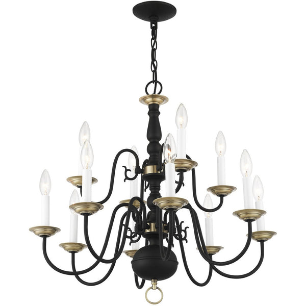 HomeRoots Black Twelve-Light Dimmable Chandelier – Modern Steel Design with Cylindrical Shades for Any Room 687562