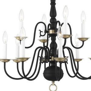 HomeRoots Black Twelve-Light Dimmable Chandelier – Modern Steel Design with Cylindrical Shades for Any Room 687562