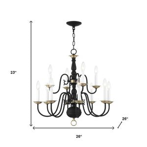 HomeRoots Black Twelve-Light Dimmable Chandelier – Modern Steel Design with Cylindrical Shades for Any Room 687562