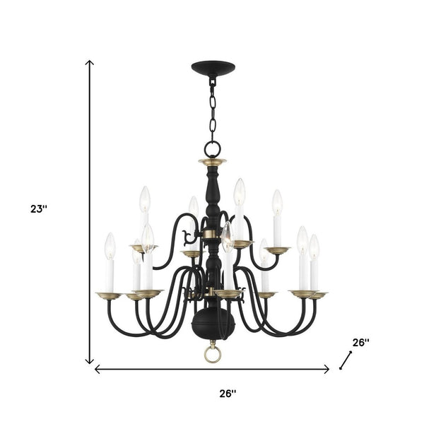 HomeRoots Black Twelve-Light Dimmable Chandelier – Modern Steel Design with Cylindrical Shades for Any Room 687562
