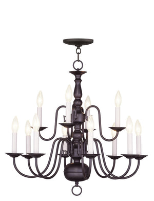 HomeRoots Bronze Twelve-Light Dimmable Chandelier with Unique Cylinder Shades for Elegant Home Illumination 687563