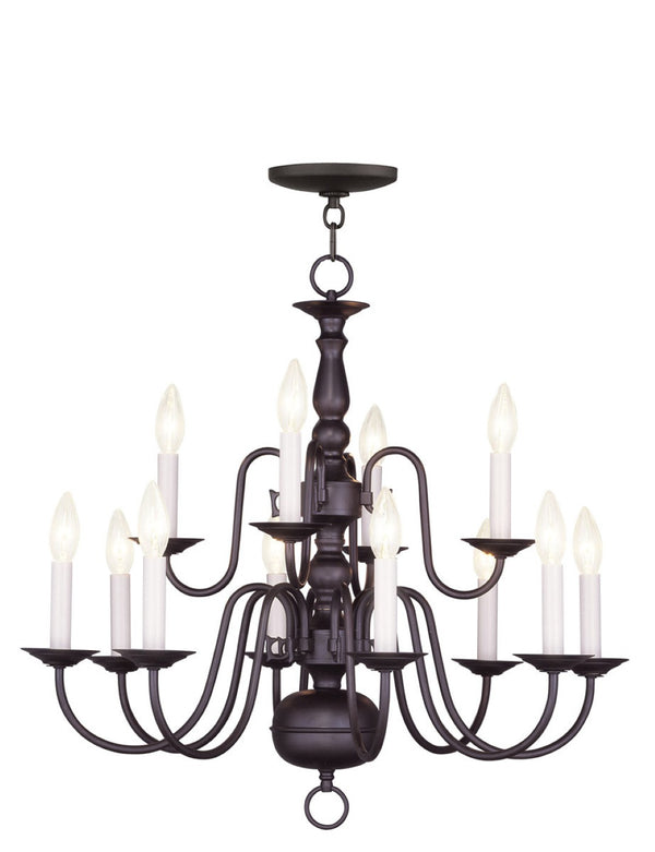 HomeRoots Bronze Twelve-Light Dimmable Chandelier with Unique Cylinder Shades for Elegant Home Illumination 687563