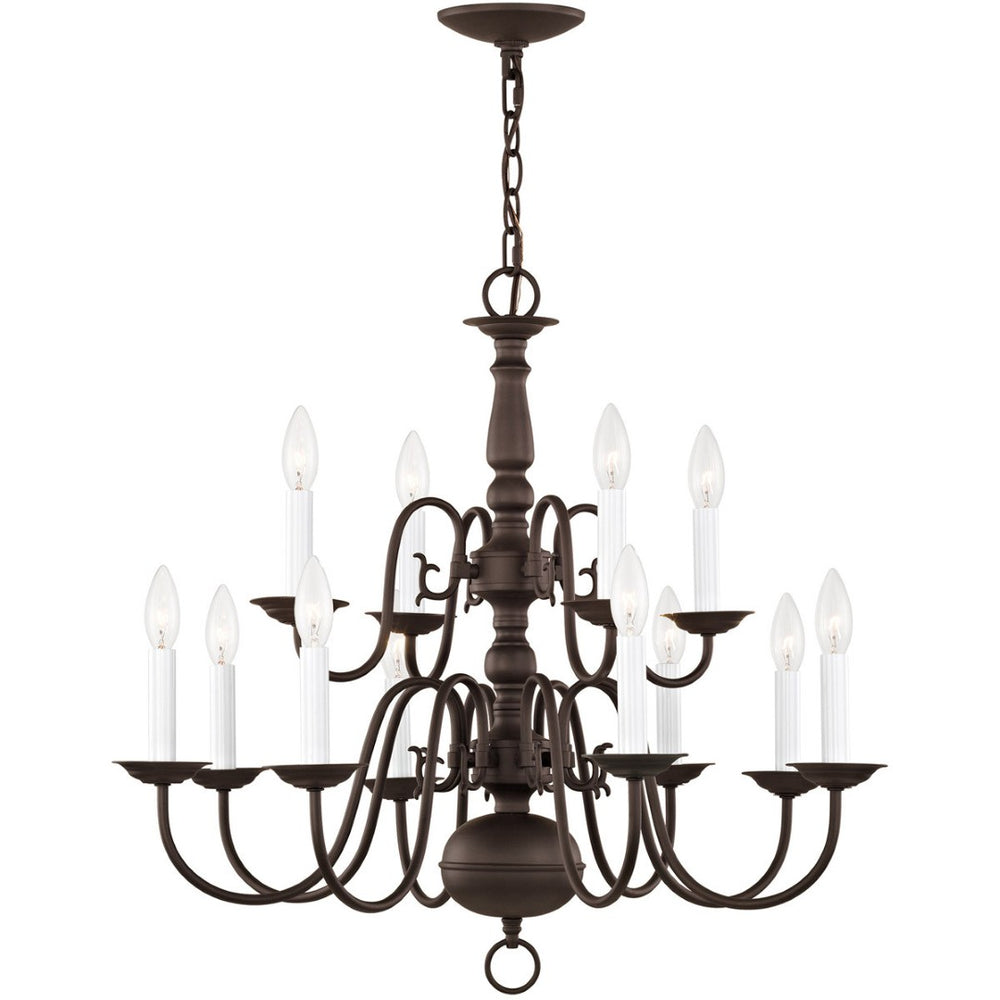 HomeRoots Bronze Twelve-Light Dimmable Chandelier with Unique Cylinder Shades for Elegant Home Illumination 687563