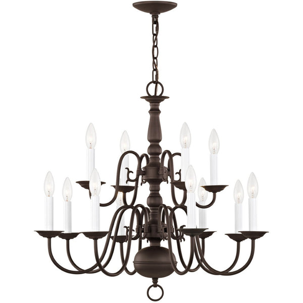 HomeRoots Bronze Twelve-Light Dimmable Chandelier with Unique Cylinder Shades for Elegant Home Illumination 687563