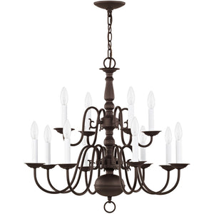 HomeRoots Bronze Twelve-Light Dimmable Chandelier with Unique Cylinder Shades for Elegant Home Illumination 687563
