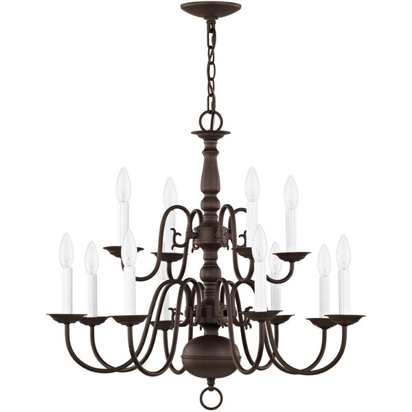 HomeRoots Bronze Twelve-Light Dimmable Chandelier with Unique Cylinder Shades for Elegant Home Illumination 687563