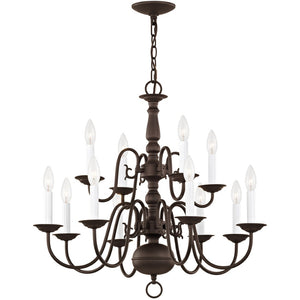 HomeRoots Bronze Twelve-Light Dimmable Chandelier with Unique Cylinder Shades for Elegant Home Illumination 687563