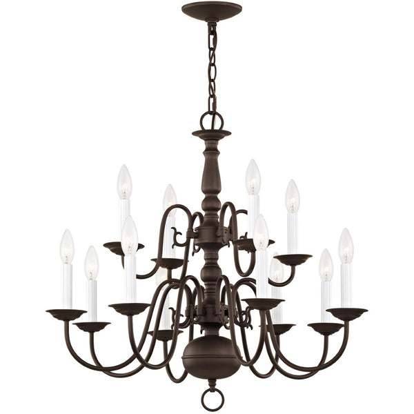HomeRoots Bronze Twelve-Light Dimmable Chandelier with Unique Cylinder Shades for Elegant Home Illumination 687563