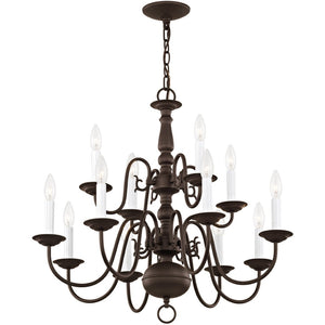 HomeRoots Bronze Twelve-Light Dimmable Chandelier with Unique Cylinder Shades for Elegant Home Illumination 687563