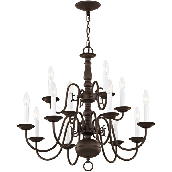 HomeRoots Bronze Twelve-Light Dimmable Chandelier with Unique Cylinder Shades for Elegant Home Illumination 687563