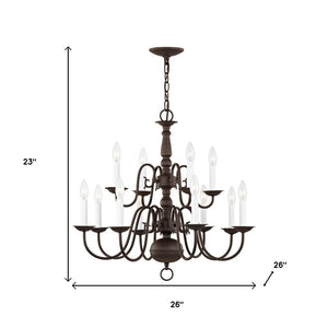 HomeRoots Bronze Twelve-Light Dimmable Chandelier with Unique Cylinder Shades for Elegant Home Illumination 687563
