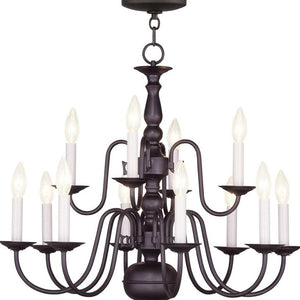 HomeRoots Bronze Twelve-Light Dimmable Chandelier with Unique Cylinder Shades for Elegant Home Illumination 687563