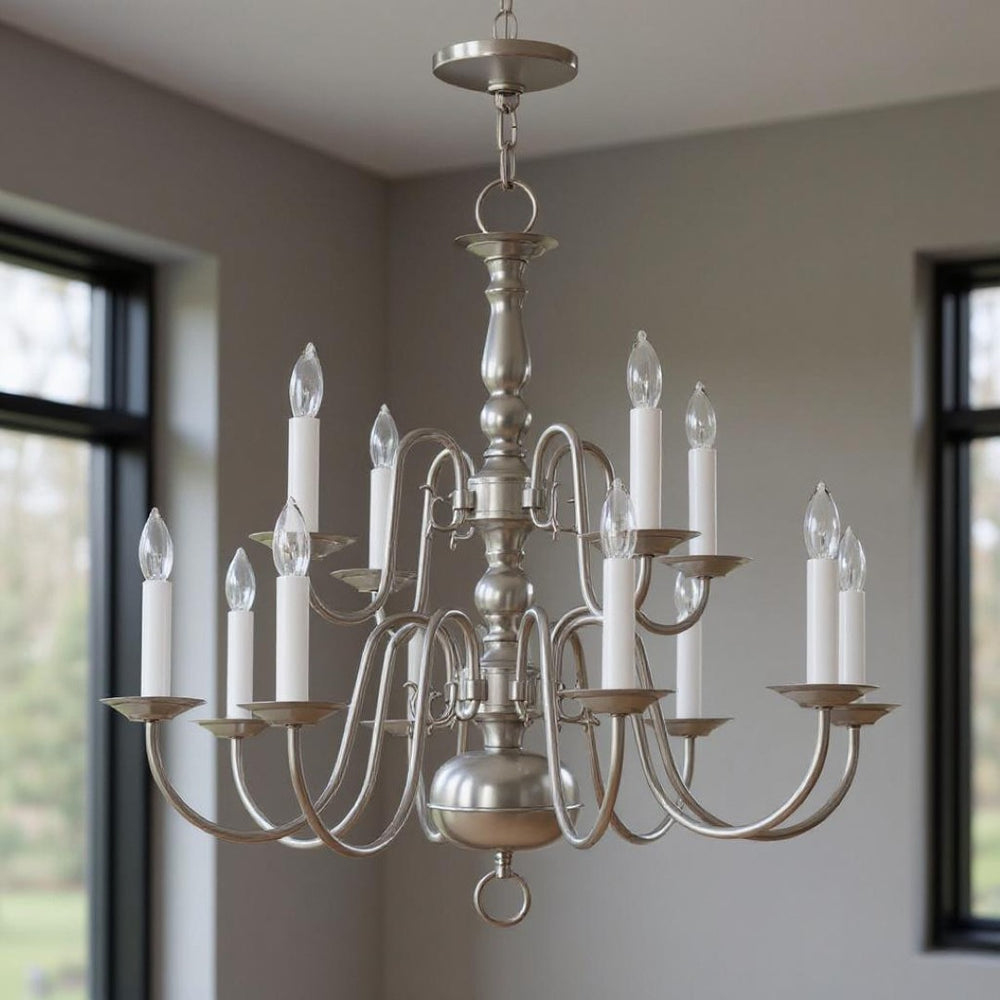 HomeRoots Twelve Light Dimmable Chandelier - Modern Steel Shades for Stylish Ambiance in Any Room 687564