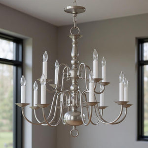 HomeRoots Twelve Light Dimmable Chandelier - Modern Steel Shades for Stylish Ambiance in Any Room 687564