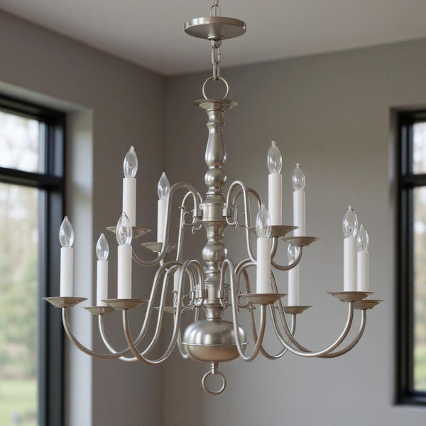 HomeRoots Twelve Light Dimmable Chandelier - Modern Steel Shades for Stylish Ambiance in Any Room 687564