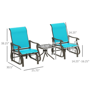 English Elm Gliding Patio Bistro Set Powder Coated Steel Mesh Chairs Tempered Glass Table T3971P420490