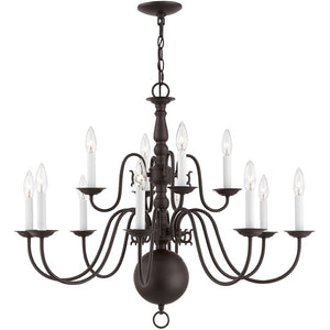 HomeRoots Bronze Twelve-Light Dimmable Chandelier - Elegant Cylinder Shades for Stylish Home Illumination 687569