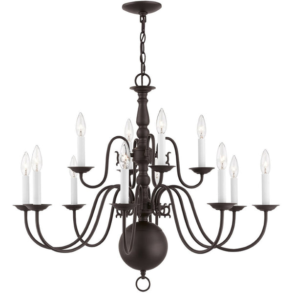HomeRoots Bronze Twelve-Light Dimmable Chandelier - Elegant Cylinder Shades for Stylish Home Illumination 687569