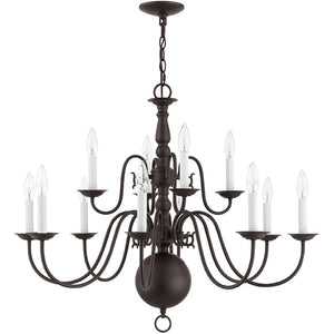HomeRoots Bronze Twelve-Light Dimmable Chandelier - Elegant Cylinder Shades for Stylish Home Illumination 687569