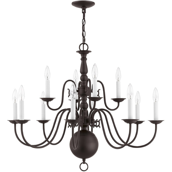 HomeRoots Bronze Twelve-Light Dimmable Chandelier - Elegant Cylinder Shades for Stylish Home Illumination 687569