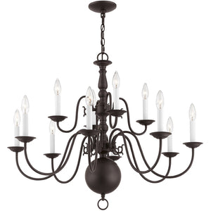 HomeRoots Bronze Twelve-Light Dimmable Chandelier - Elegant Cylinder Shades for Stylish Home Illumination 687569