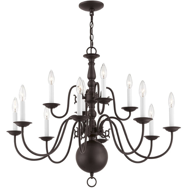 HomeRoots Bronze Twelve-Light Dimmable Chandelier - Elegant Cylinder Shades for Stylish Home Illumination 687569