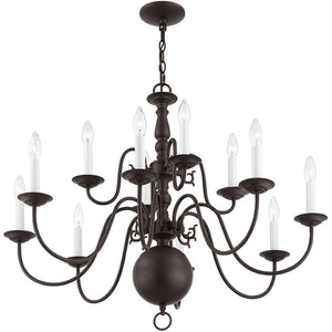 HomeRoots Bronze Twelve-Light Dimmable Chandelier - Elegant Cylinder Shades for Stylish Home Illumination 687569