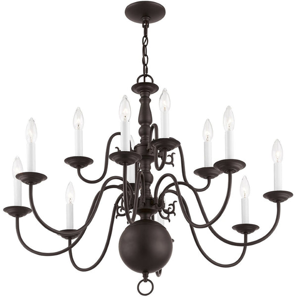 HomeRoots Bronze Twelve-Light Dimmable Chandelier - Elegant Cylinder Shades for Stylish Home Illumination 687569