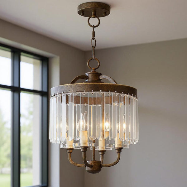 HomeRoots Four Light Dimmable Chandelier - Modern Cylinder Shades for Adjustable Brightness & Sleek Style 687578