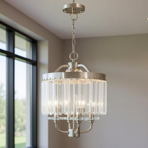 HomeRoots Four Light Dimmable Chandelier - Modern Steel Design with Cylinder Shades for Versatile Home Lighting 687579
